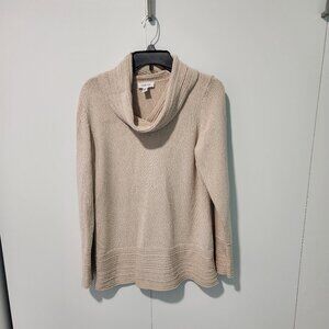 Calvin Klein Tan Beige Sand Cowl Neck Ribbed Detailing Pullover Sweater Large